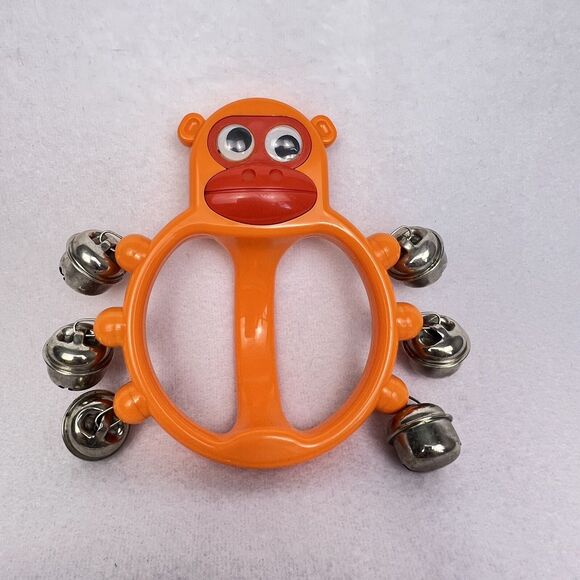 VTG 1980 Bambina Japan Monkey Hand Bell Jingle Orange Child's Rhythm Instrument - Picture 2 of 13